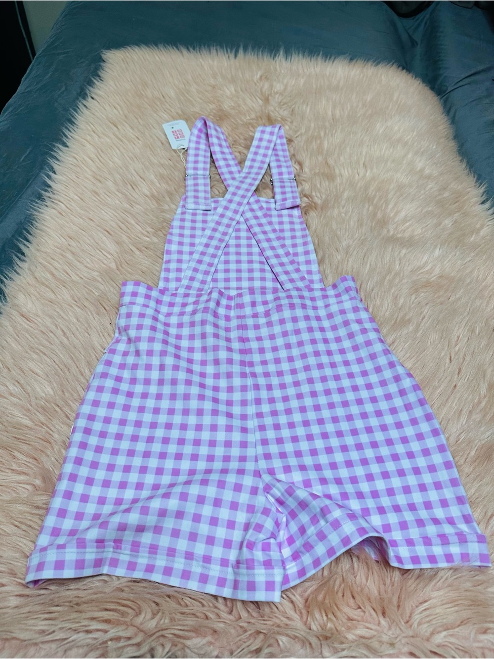 Pink Gingham 'BABY' Ruffle Short Overalls - Picture 9 of 15